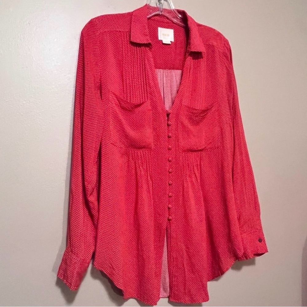 Anthropologie-Maeve Red w/ White Polka Dot Blouse | Tie-Front Option, VGUC